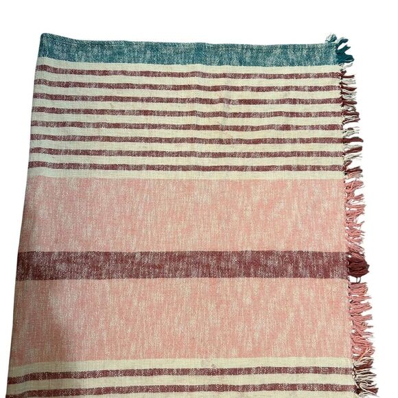 Roller Rabbit Throw Blanket 48" x 68" Woven Tasseled Beach Couch Sofa Striped - Picture 8 of 11